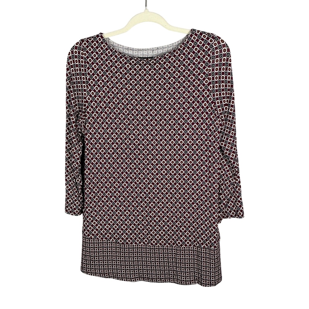 J. Jill Wearever Burgundy Geometric Medallion Tunic Top 3/4 Sleeve XL Tall
